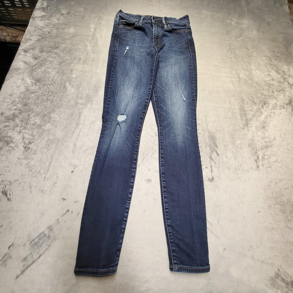 Gap 1969 Jeans Womens 25 Blue Resolution True Skinny Distressed Stretch Denim